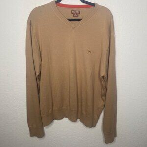 Michael Kors V-Neck Sweater Mens  XL Tan Cotton Blend Long Sleeve Pullover